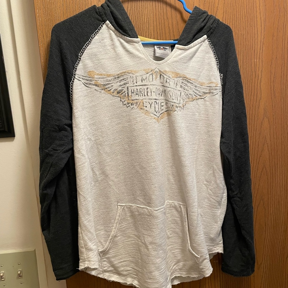 Harley-Davidson Gray and White Raglan Hoodie